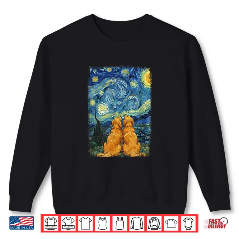 Sweatshirt Van Gogh Starry Night Golden Retriever Dogs Romantic Couples Shirt