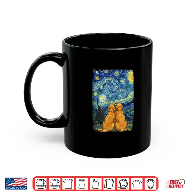 Mug Van Gogh Starry Night Golden Retriever Dogs Romantic Couples Shirt