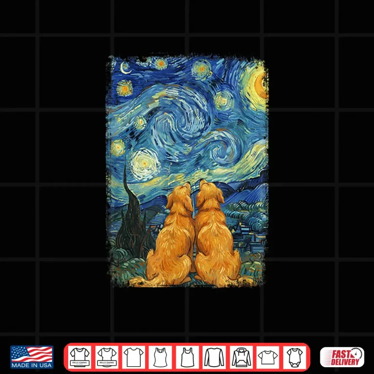 Design Van Gogh Starry Night Golden Retriever Dogs Romantic Couples Shirt
