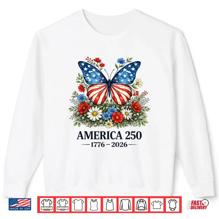 Sweatshirt 250th Anniversary Butterfly USA Flag Patriotic 4th of July Shirt