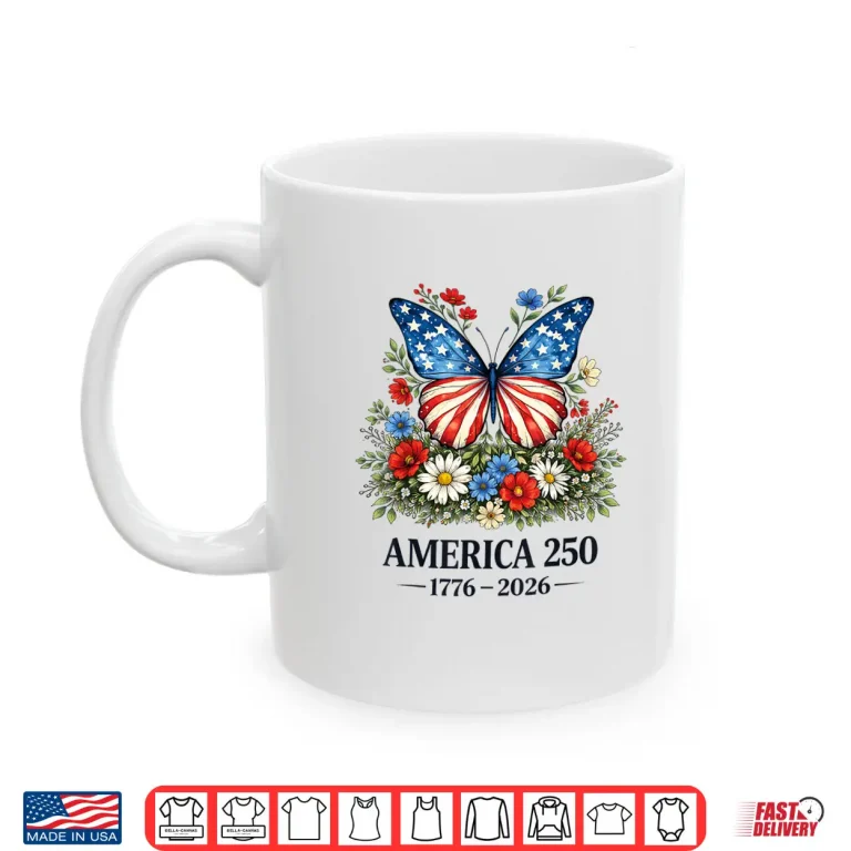Mug 250th Anniversary Butterfly USA Flag Patriotic 4th of July Shirt