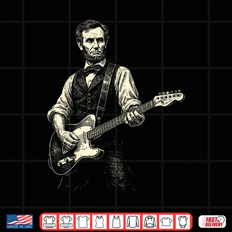 Design Retro Vintage President Abraham Lincoln Playing Guitar Funny Shirt