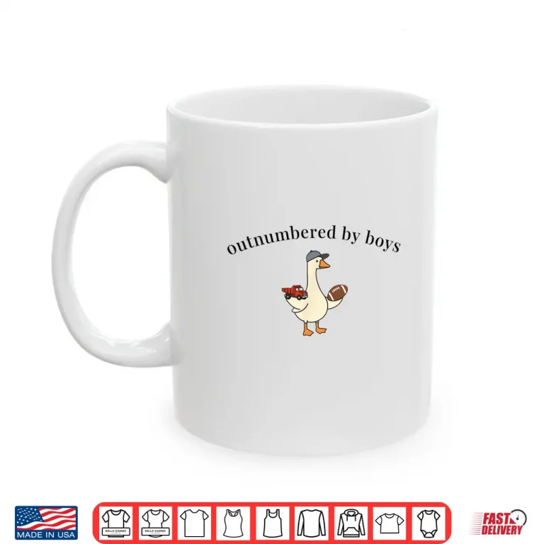 Mug Outnumbered By Boys Funny Mom Goose Family Life Shirt