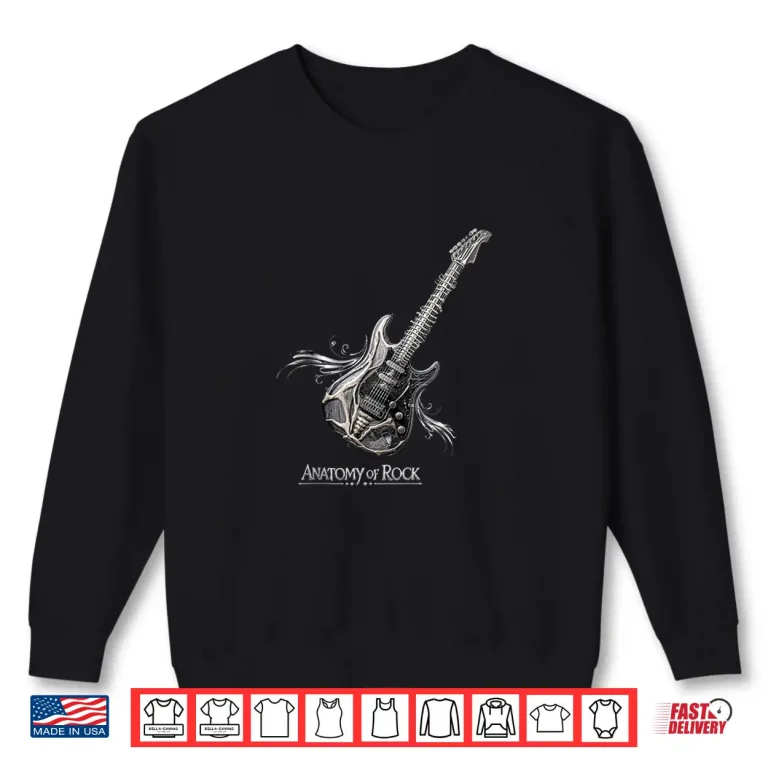 Sweatshirt Anatomy of Rock Guitar with Spine and Bones Graphic Art Shirt