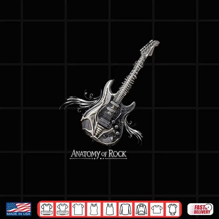 Design Anatomy of Rock Guitar with Spine and Bones Graphic Art Shirt
