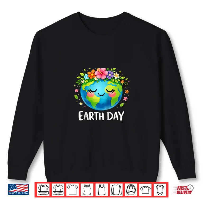 Sweatshirt Happy Earth Day Shirt Cute Earth with Floral Earth Day 2026 Shirt