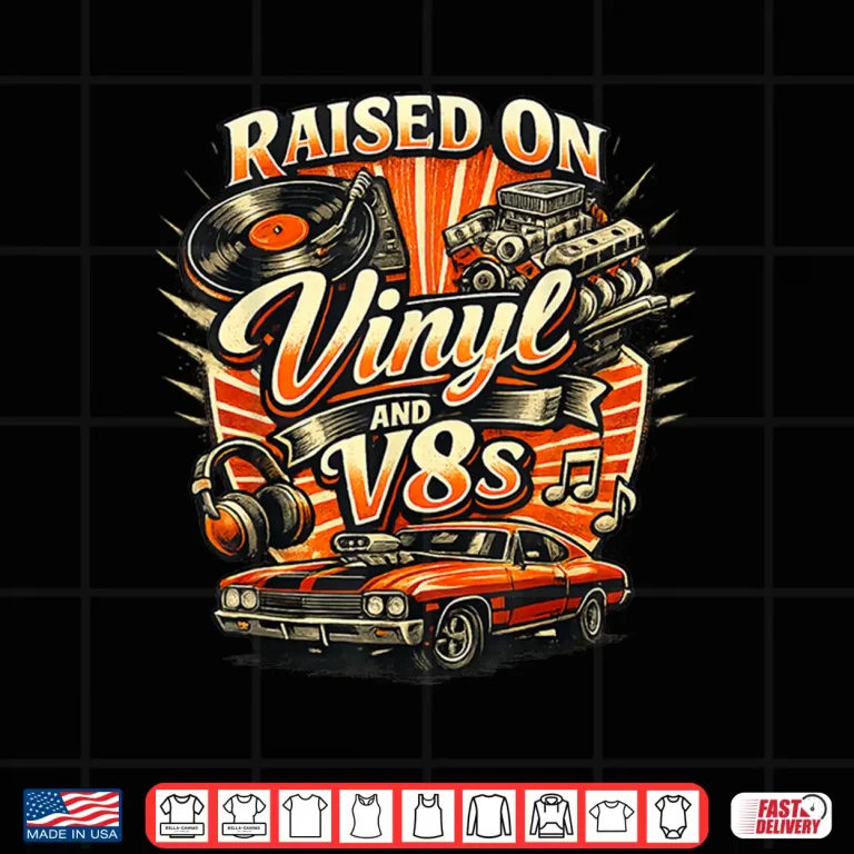 Design Vintage Raised On Vinyl and V8s Retro Car Music Culture Shirt