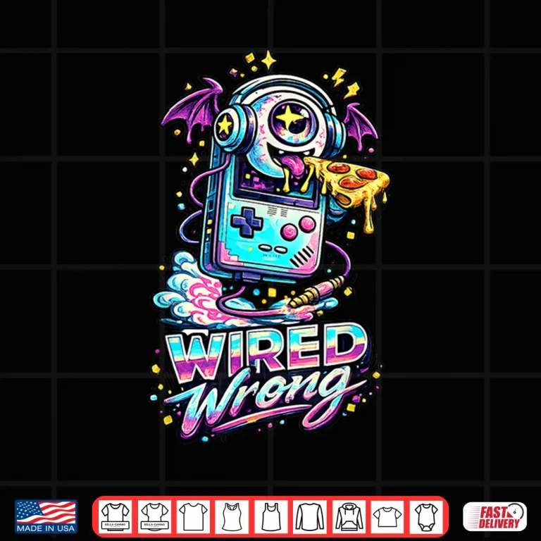 Design Wired Wrong Retro Gamer Pizza Monster Shirt