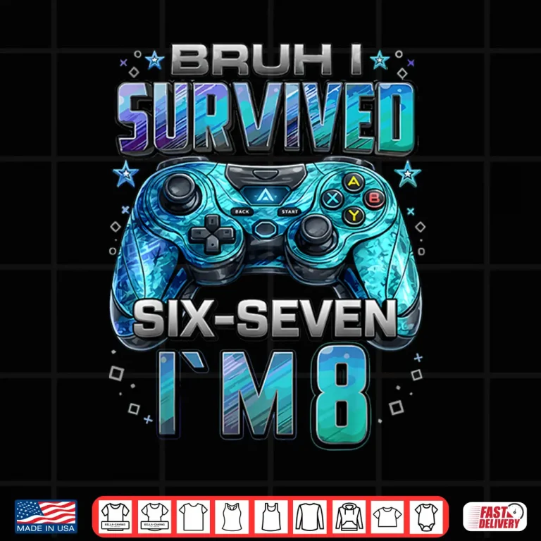 Design 8th Birthday Boy Gaming I Survived Six Seven Im 8 Years Old Shirt