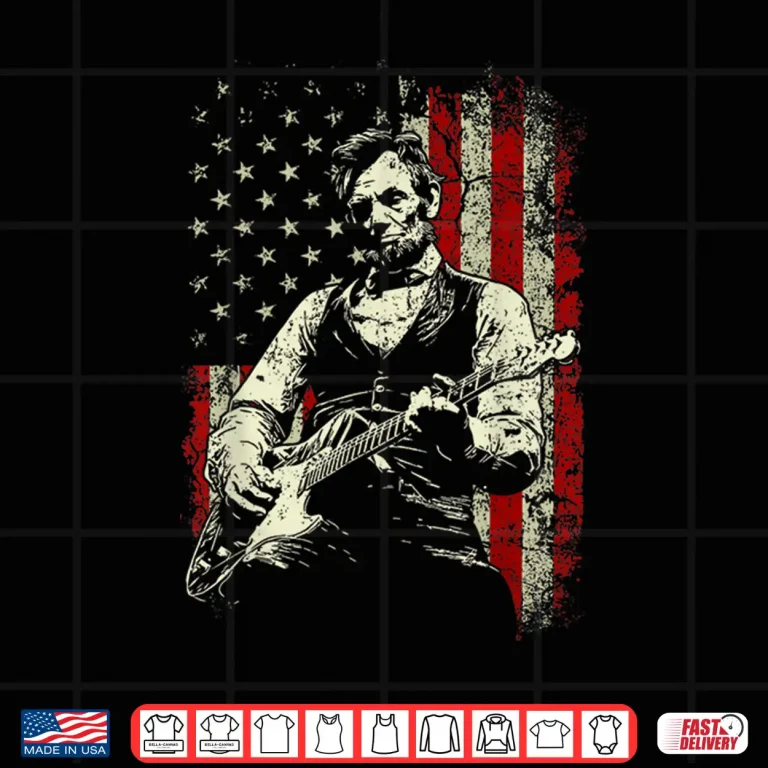 Design Abraham Lincoln Playing Guitar Rock and Roll American Flag Shirt