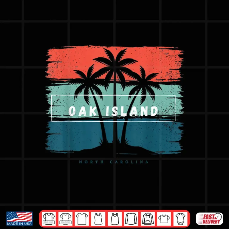 Design Vintage Oak Island North Carolina Beach Palm Tree Sunset Shirt