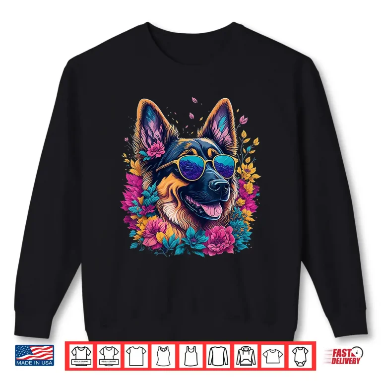 Sweatshirt Flower German Shepherd Spring Nature dog Lovers For Women Shirt