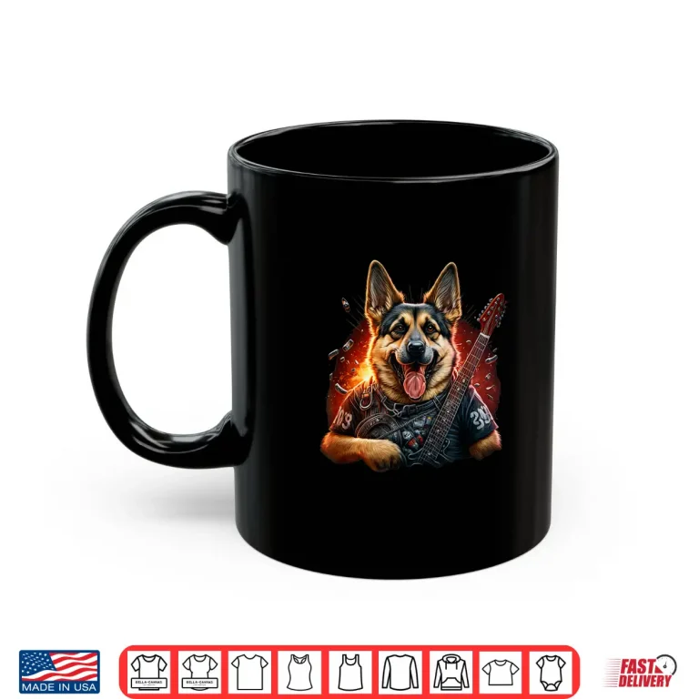 Mug Funny German shepherd Dog Rock And Roll Guitar Music Shirt