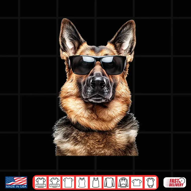Design German Shepherd Dog Doggy wearing Sunglasses Funny Graphic Shirt