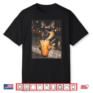 German Shepherd Drinking Iced Coffee Funny Dog Shirt