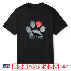 German Shepherd Paws Dog Lovers Red Heart Gift Shirt