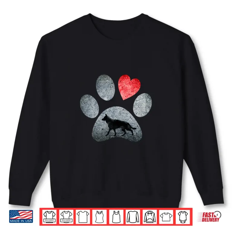 Sweatshirt German Shepherd Paws Dog Lovers Red Heart Gift Shirt