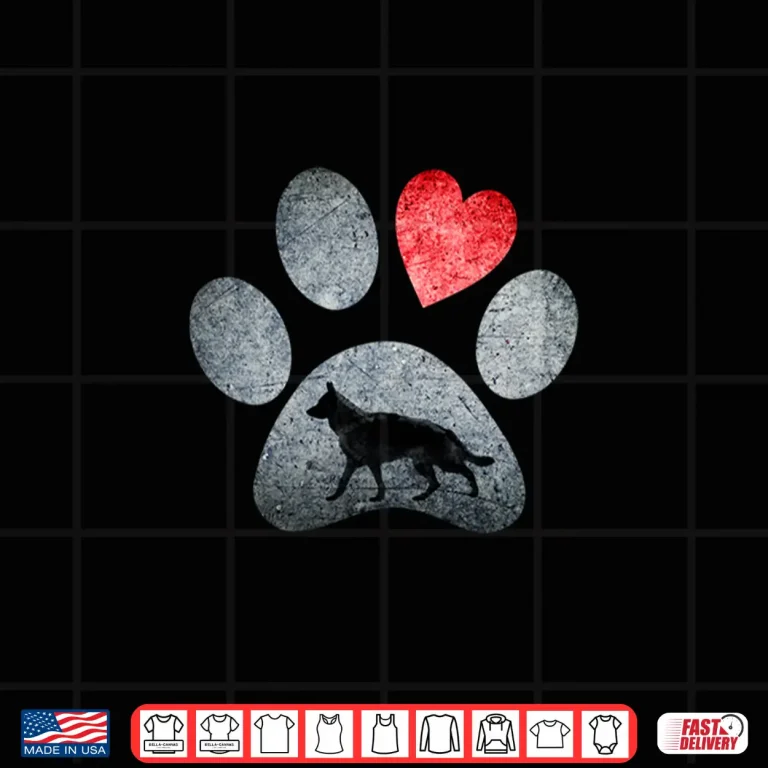 Design German Shepherd Paws Dog Lovers Red Heart Gift Shirt