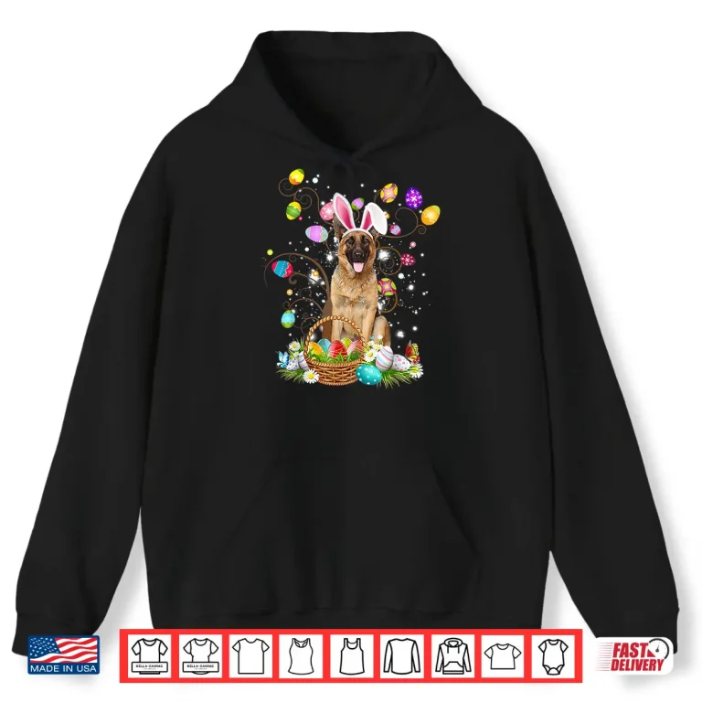Hoodie German Shepherd Dog Easter Egg Hunting Basket Easter Day Shirt