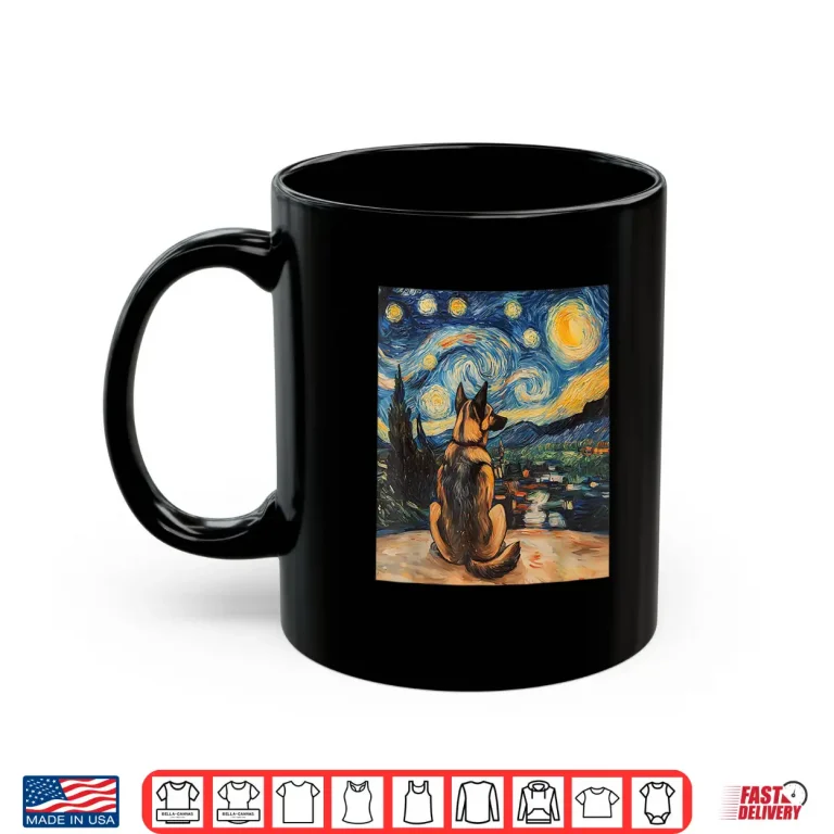 Mug German Shepherd Dog Doggy Van Gogh Style Starry Night Shirt