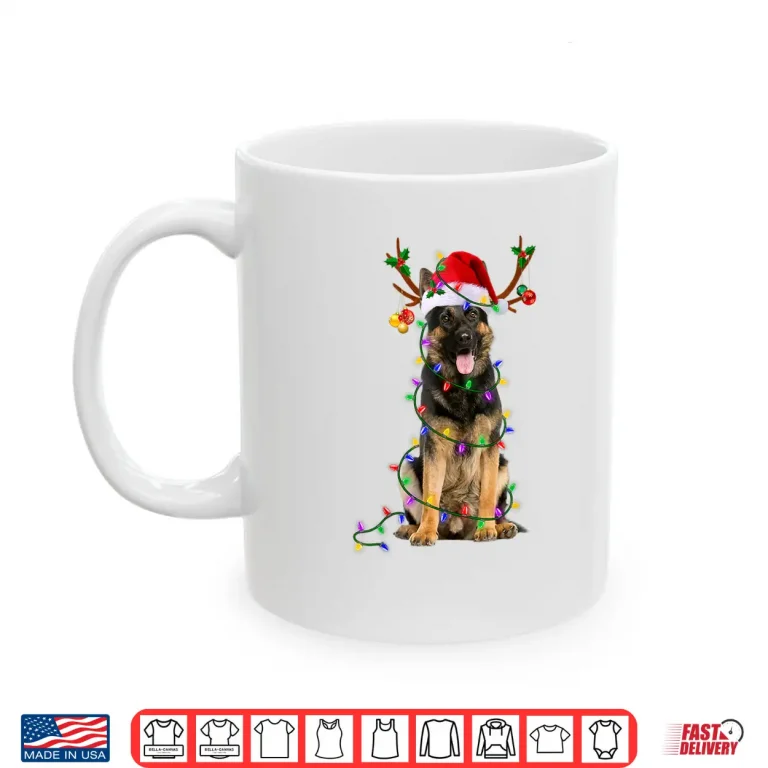 Mug German Shepherd Dog Tree Christmas Lights Dog Lover Pajama Shirt