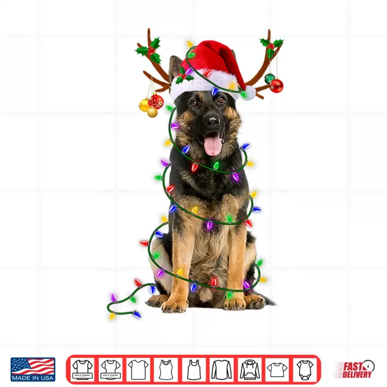 Design German Shepherd Dog Tree Christmas Lights Dog Lover Pajama Shirt