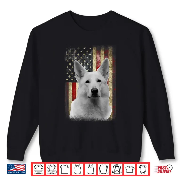 Sweatshirt Patriotic White German Shepherd Flag American USA Dog Lover Shirt