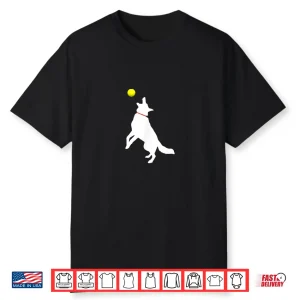 White German Shepherd Dog Gsd Catching Yellow Tennis Ball Shirt