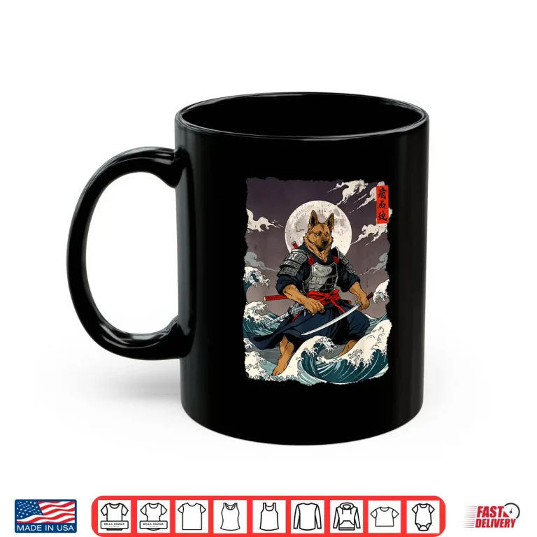 Mug German Shepherd Samurai Japanese Retro Ukiyo e Warrior Dog Shirt
