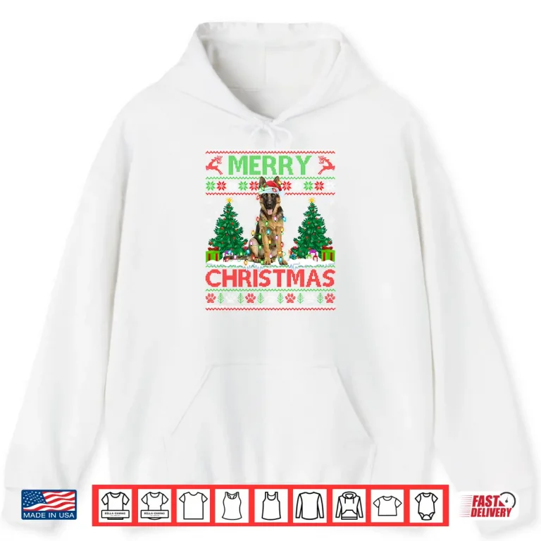 Hoodie Merry Christmas Lighting Ugly German Shepherd Christmas Shirt