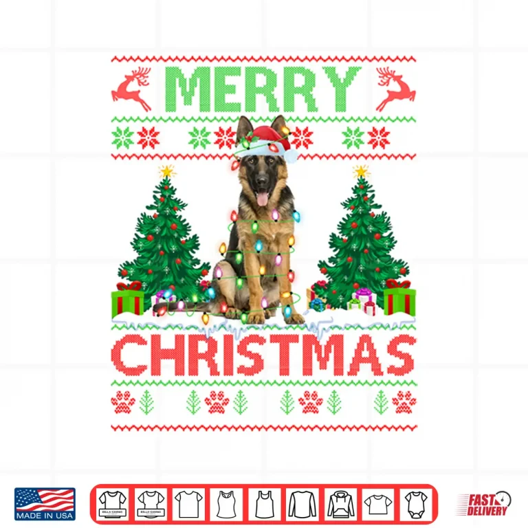 Design Merry Christmas Lighting Ugly German Shepherd Christmas Shirt