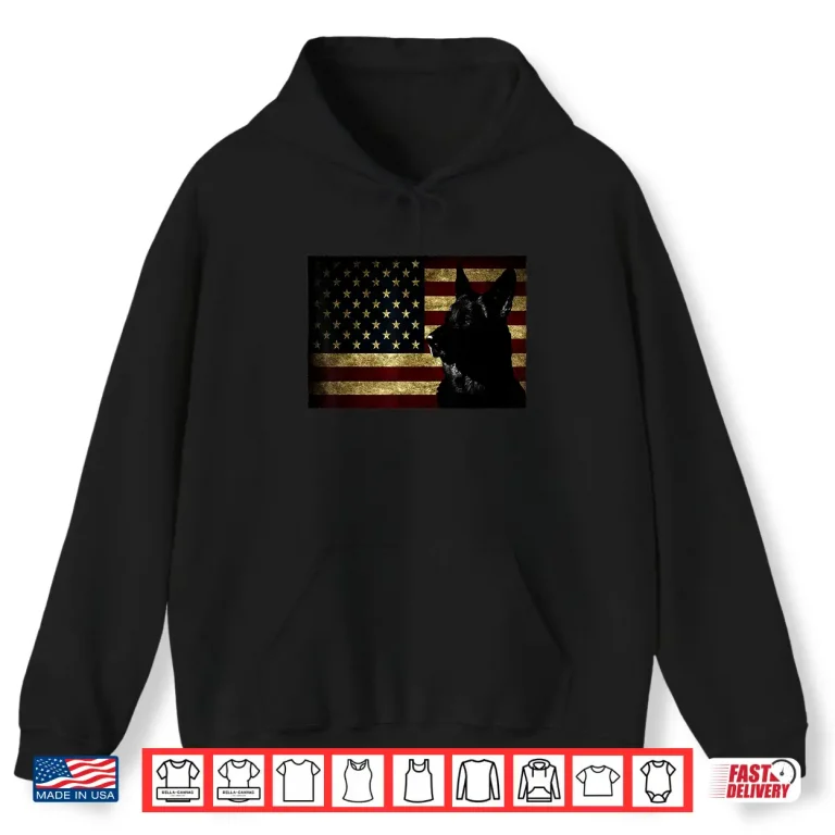 Hoodie Black German Shepherd American Flag Fourth July GSD Dog Shirt