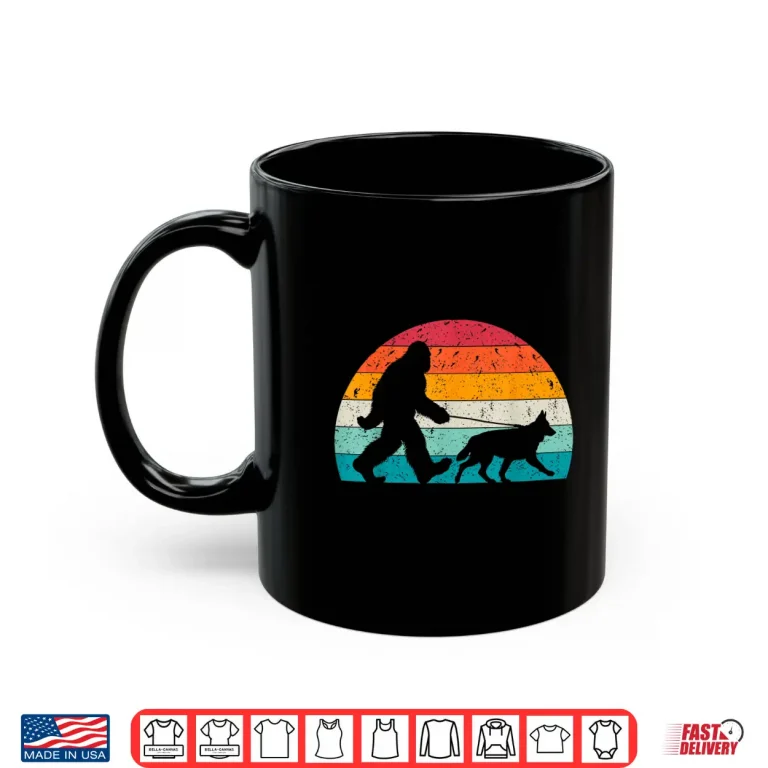 Mug Bigfoot Walking A Dog German Shepherd Lovers Dog Dad Shirt