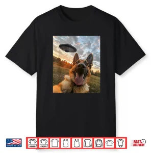 German Shepherd Dog Selfie With Ufos Aliens Graphic Shirt