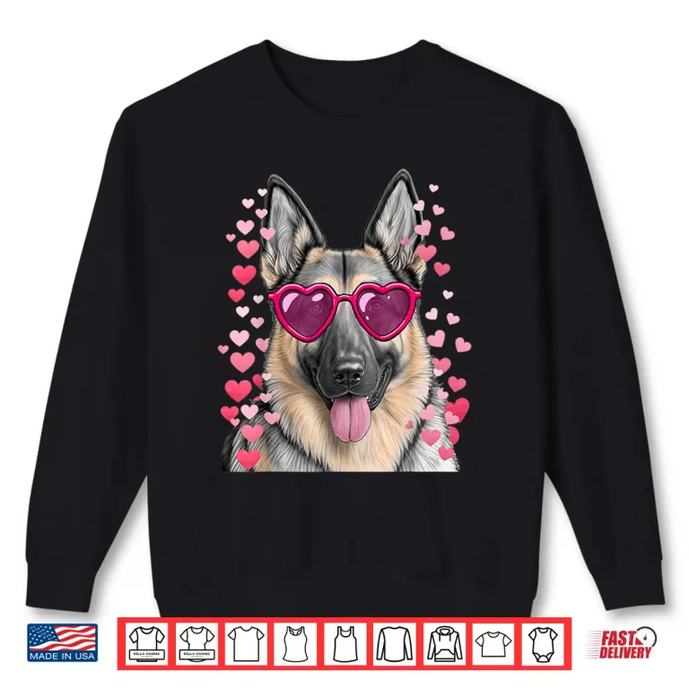 Sweatshirt German Shepherd Face Heart Glasses Valentines Day Dog Shirt