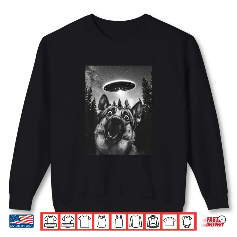 Sweatshirt Surprised German Shepherd Selfie With Alien UFO Dog Shirt