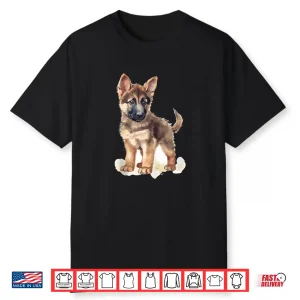 Watercolor German Shepherd Puppy Professional Minimalist Modern Graphic Shirt