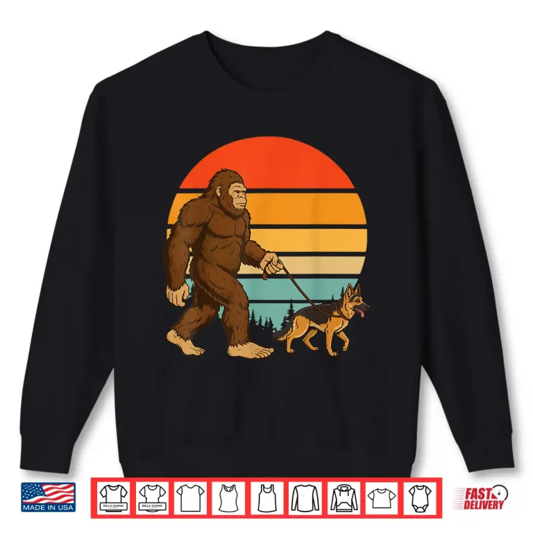 Sweatshirt Bigfoot German Shepherd Retro Professional Minimalist Modern Graphic Shirt