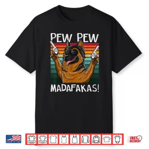German Shepherd Pew Pew Dog Vintage Retro Sunset Dogs Guns Shirt