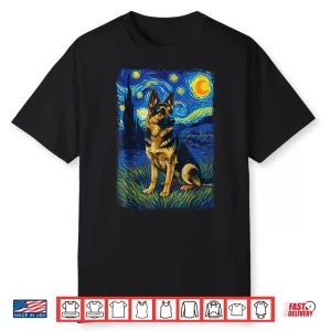 German Shepherd Starry Night Professional Minimalist Modern Graphic Shirt