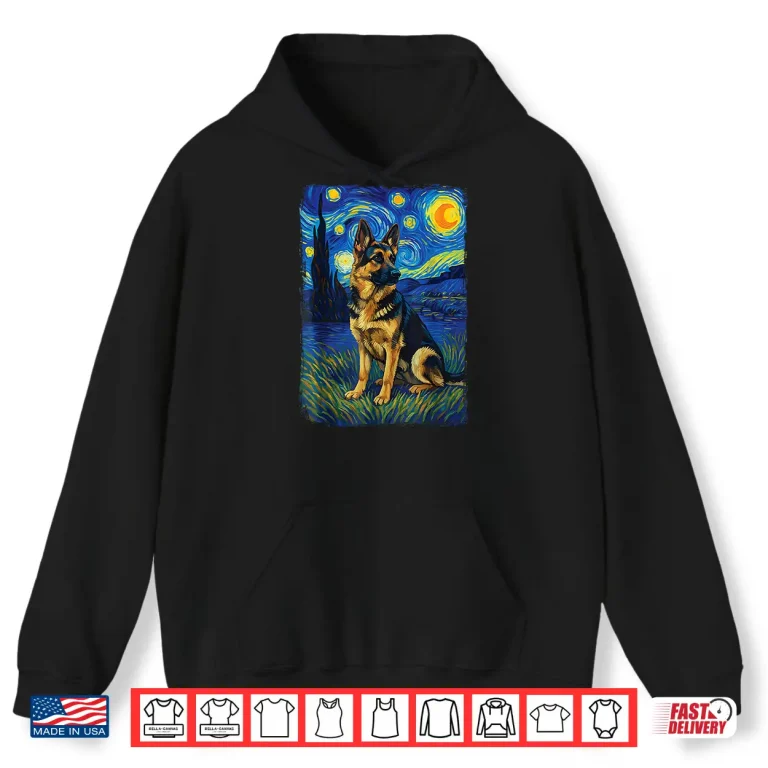 Hoodie German Shepherd Starry Night Professional Minimalist Modern Graphic Shirt