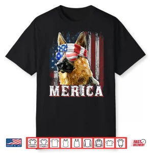 Merica German Shepherd Dog Fourth Of July American Flag Shirt