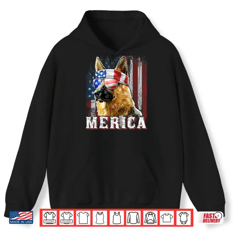 Hoodie Merica German Shepherd Dog Fourth Of July American Flag Shirt