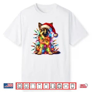 German Shepherd Christmas Lights Santa Hat Dog Lover Shirt