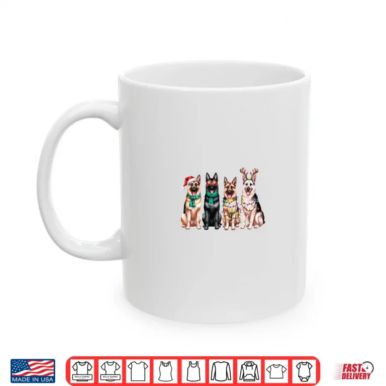 Mug German Shepherd Reindeer Christmas Lights Dog Lover Xmas Shirt