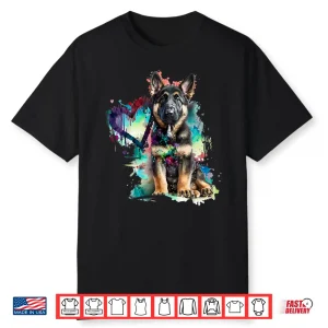 German Shepherd Puppy Mom Lover Watercolor Painting Heart Shirt