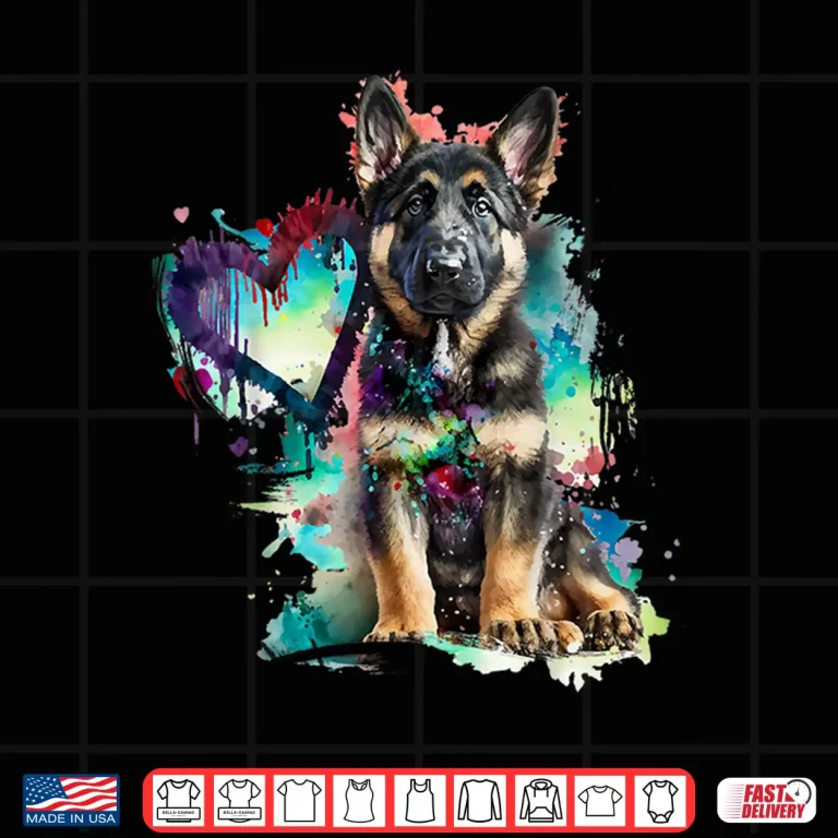 Design German Shepherd Puppy Mom Lover Watercolor Painting Heart Shirt
