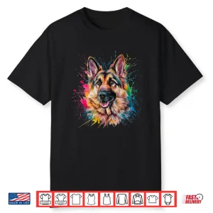 Men’S Colourful Watercolour German Shepherd Dog Shirt