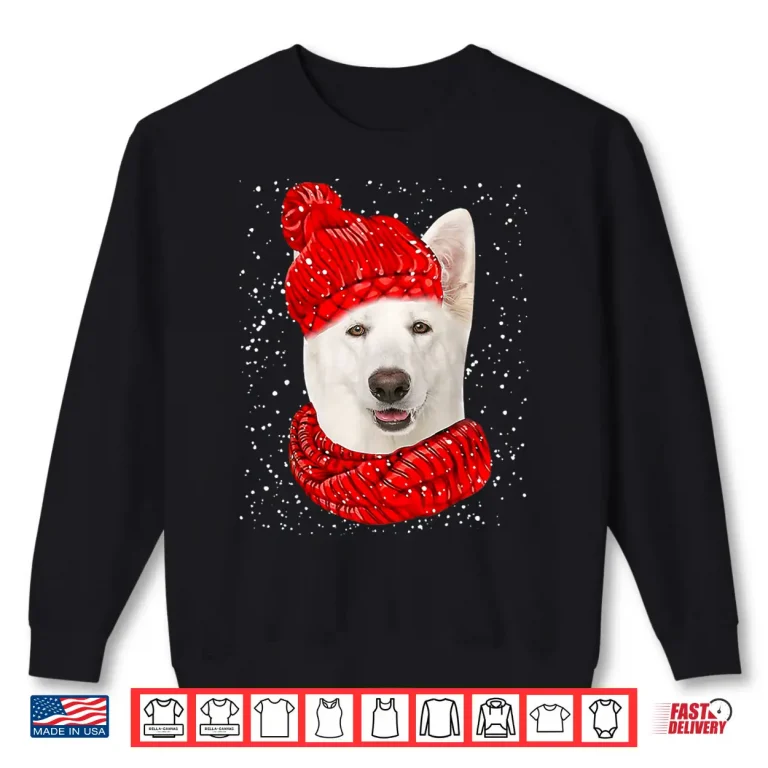 Sweatshirt White German Shepherd Dog Scarf Christmas Sweater Xmas Pet Shirt