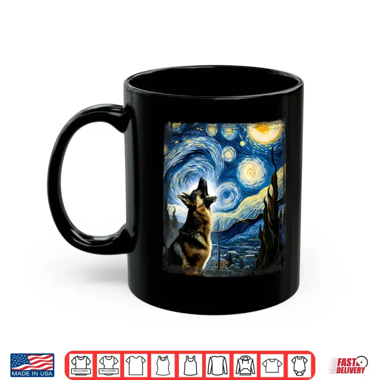 Mug Alsatian Dog Artistic Van Gogh Starry Night German Shepherd Shirt
